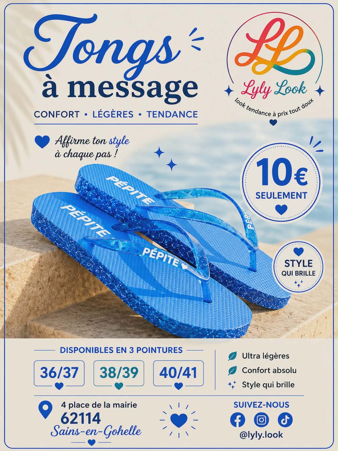 Tongs à Message – PÉPITE 💙✨
