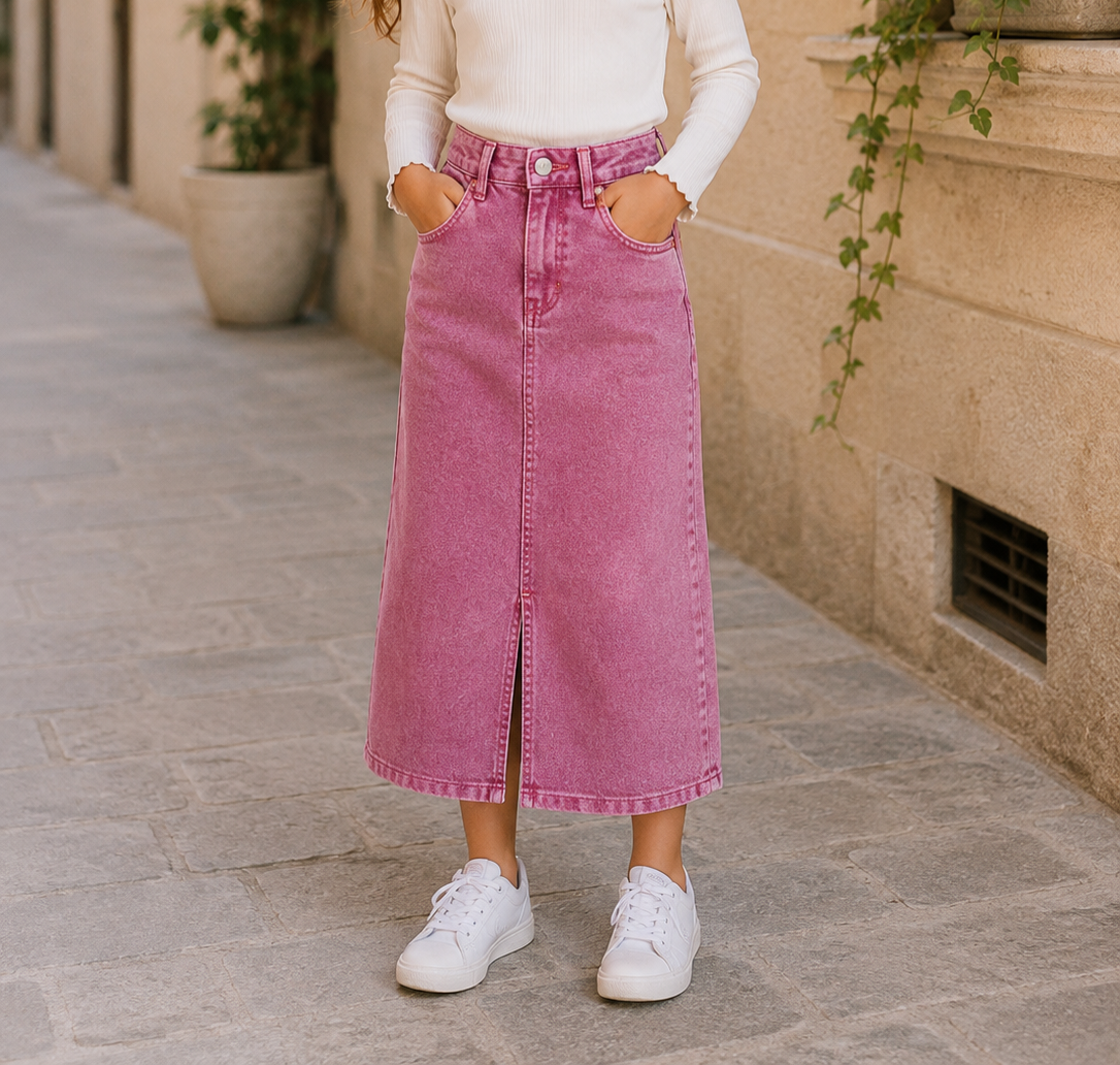 💗 Jupe longue en jean – Rose