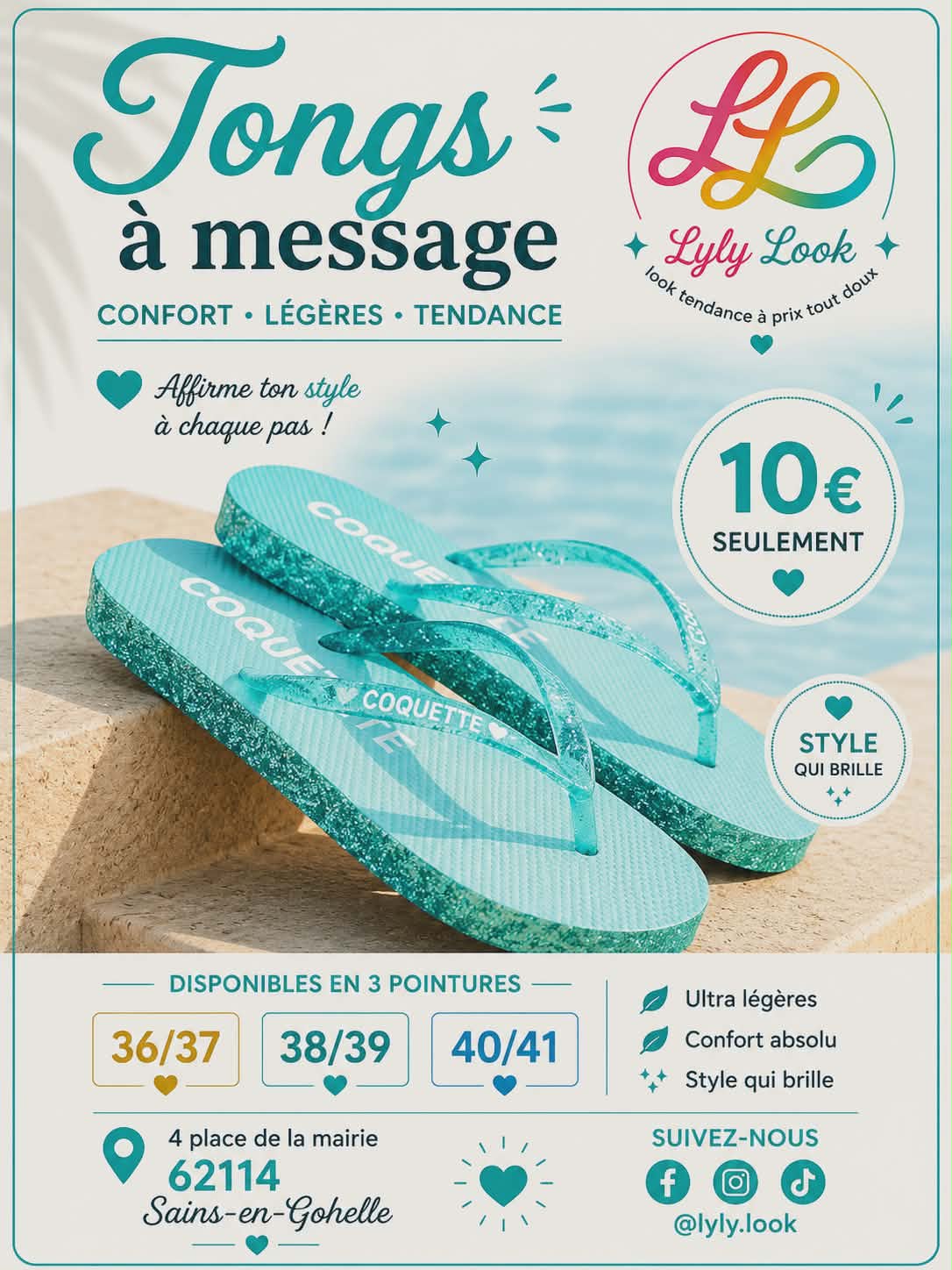 Tongs à Message – COQUETTE 💙✨