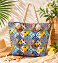 Sac de plage motifs méditerranéens 🍋☀️