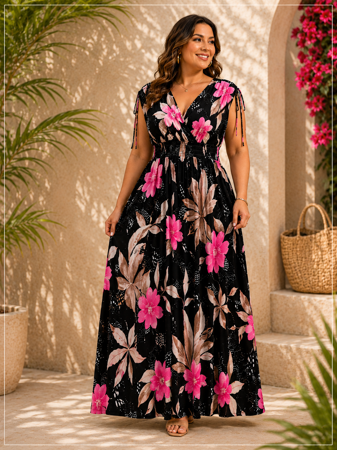 Robe Magique Longue Fleurie Noir & Rose – Du 36 au 52