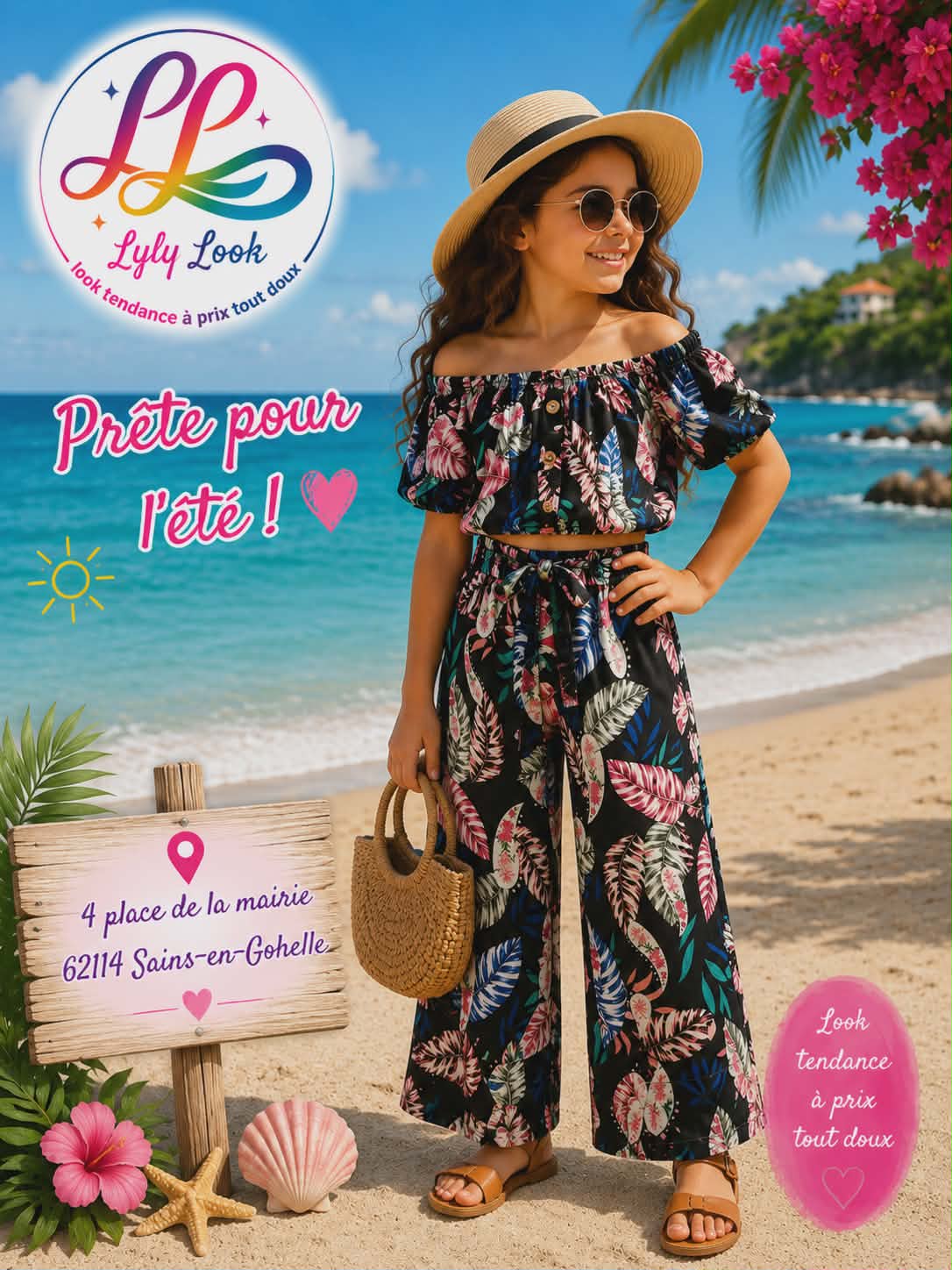 🌴 Ensemble Fille Tropical Noir – Prête pour l’été ! 🌴
