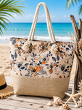Sac de plage fleuri beige & terracotta