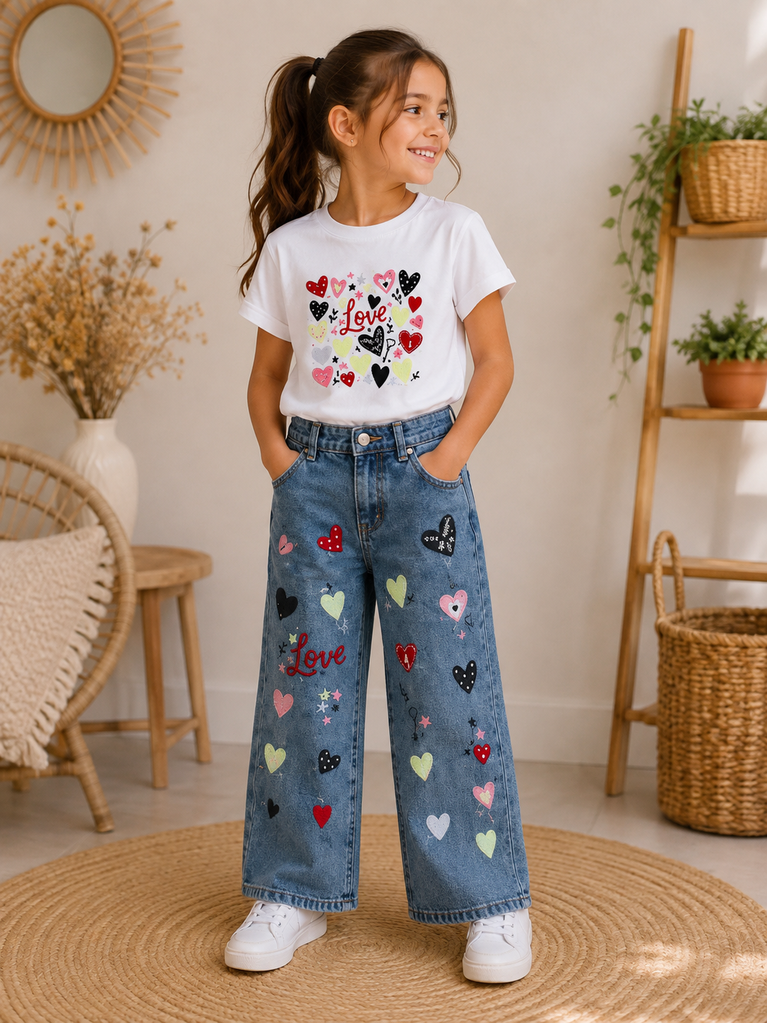 💕 Jean large LOVE – Fille