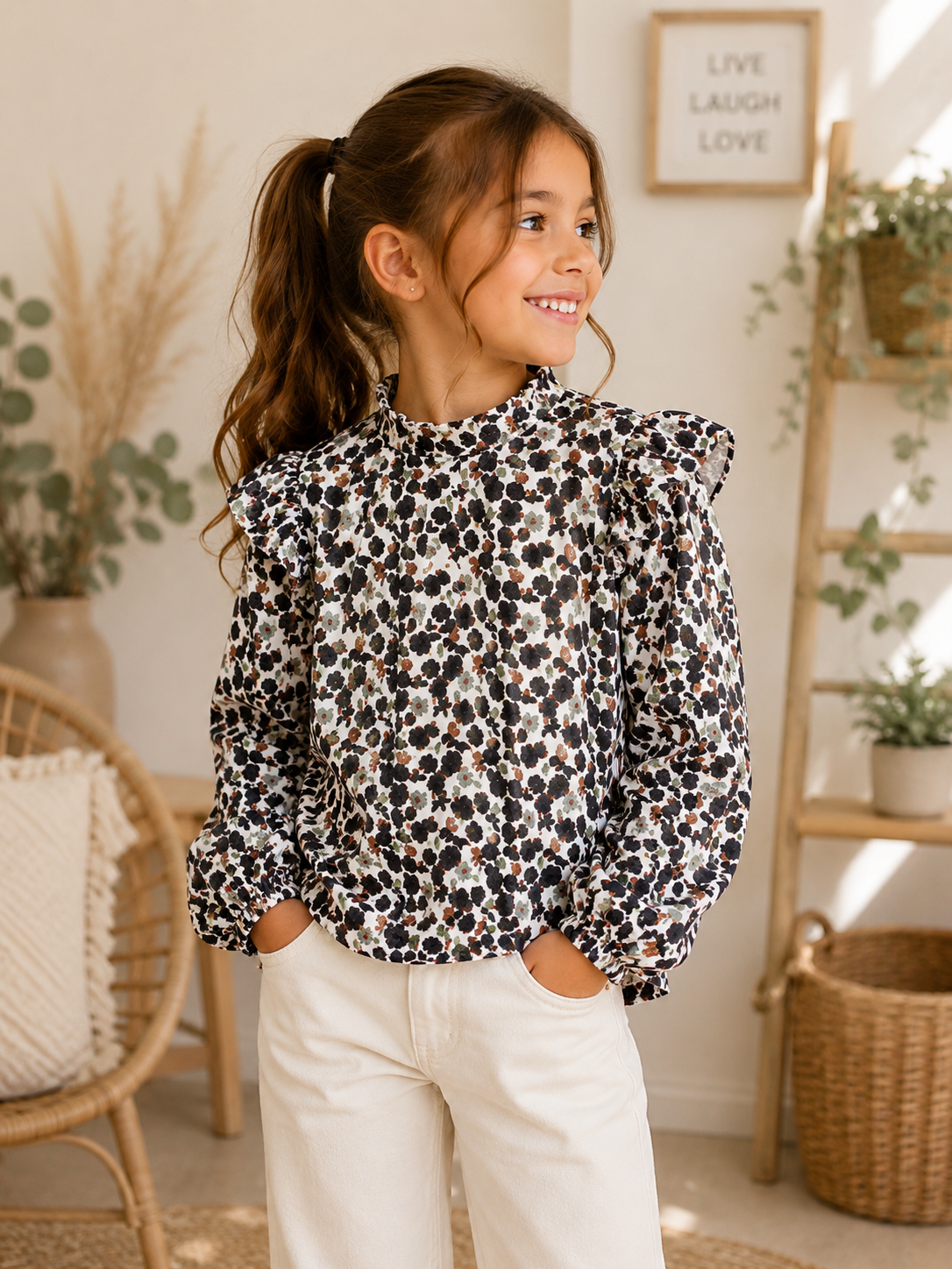 🌸 Blouse fleurie à volants – Fille