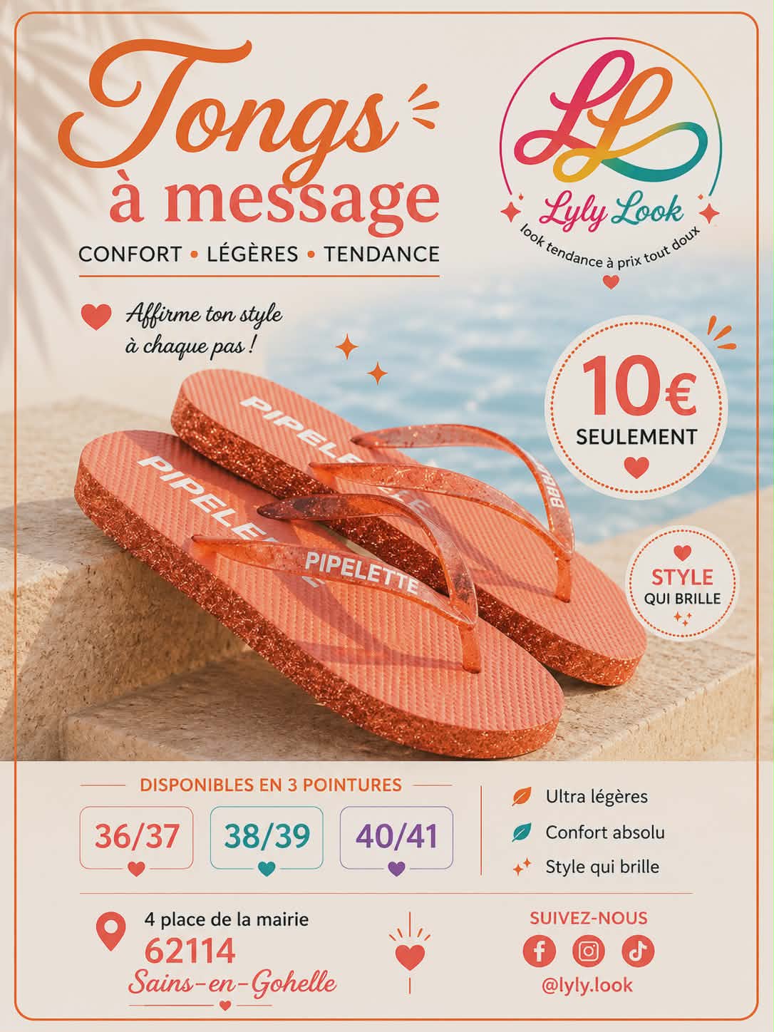 Tongs à Message – PIPELETTE 🧡✨