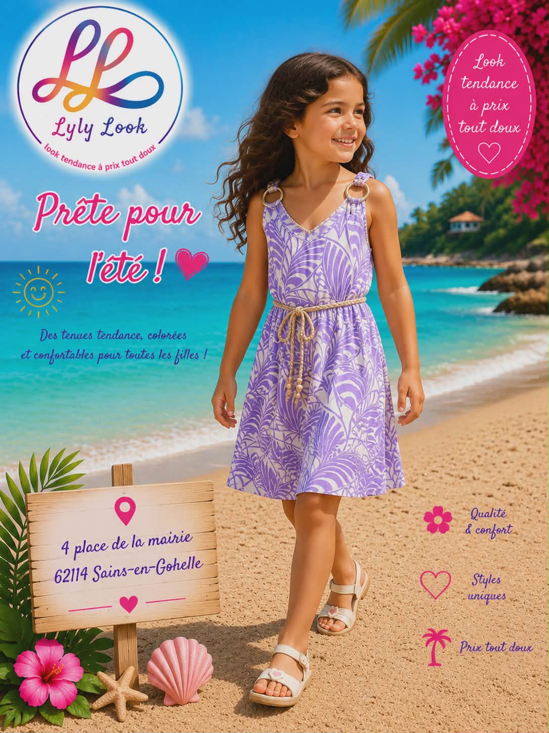 🌸 Robe Fille Lilas Tropicale – Prête pour l'été ! 🌸