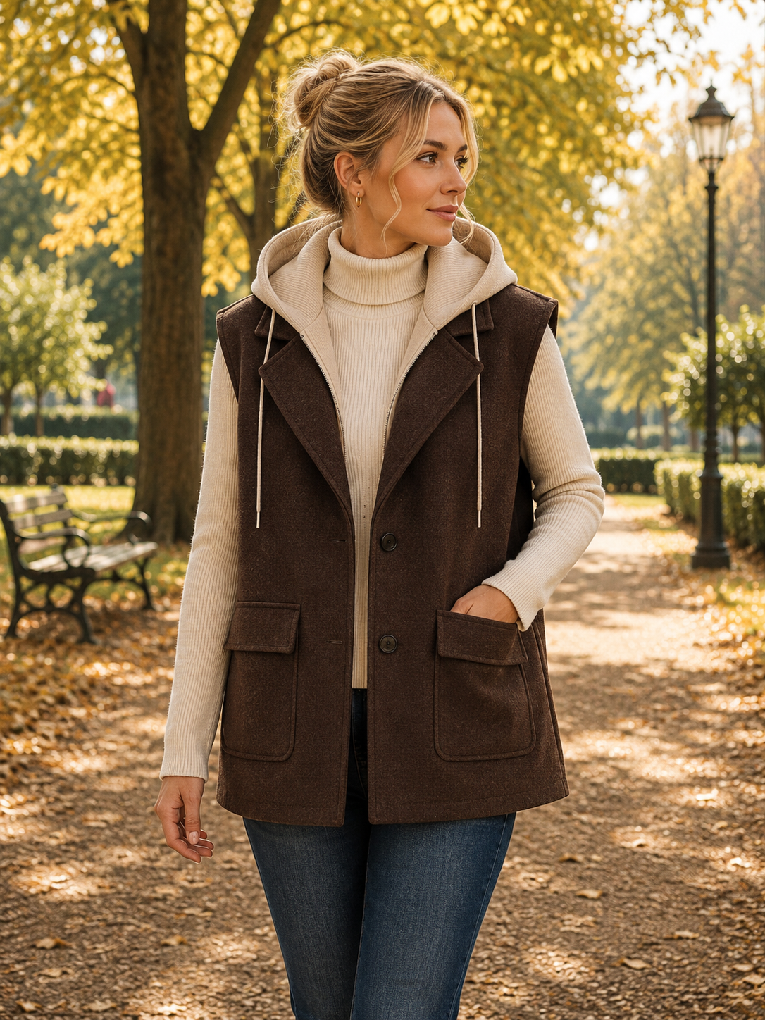 🤎 Veste sans manches à capuche – Marron