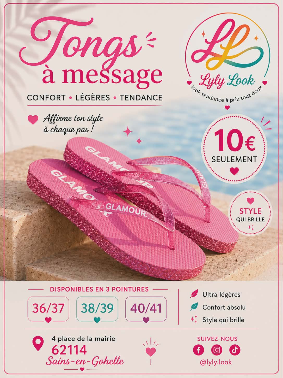 Tongs à Message – GLAMOUR 💖✨