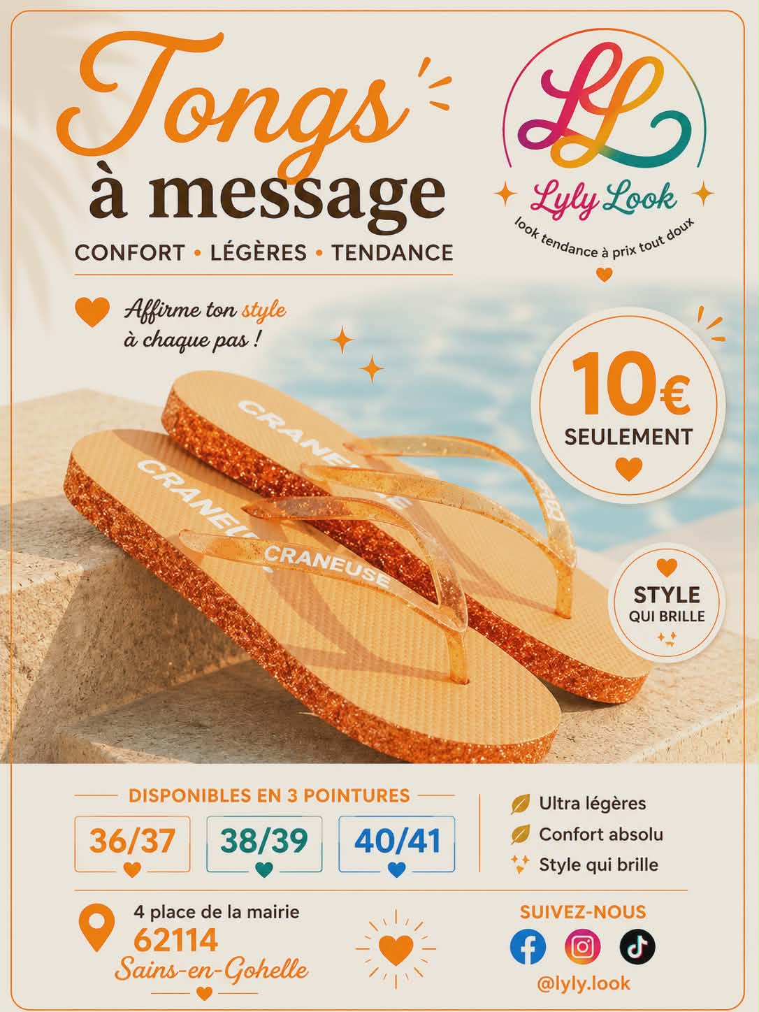 Tongs à Message – CRANEUSE 🧡✨