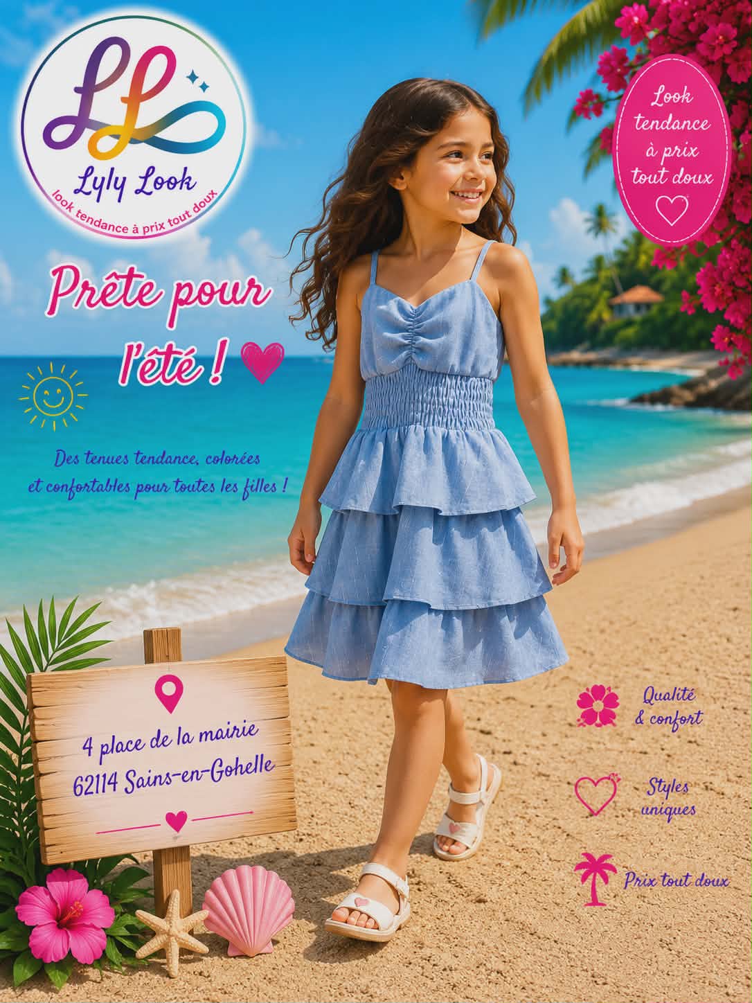 🌞 Robe Fille Volants Denim – Prête pour l'été ! 🌞