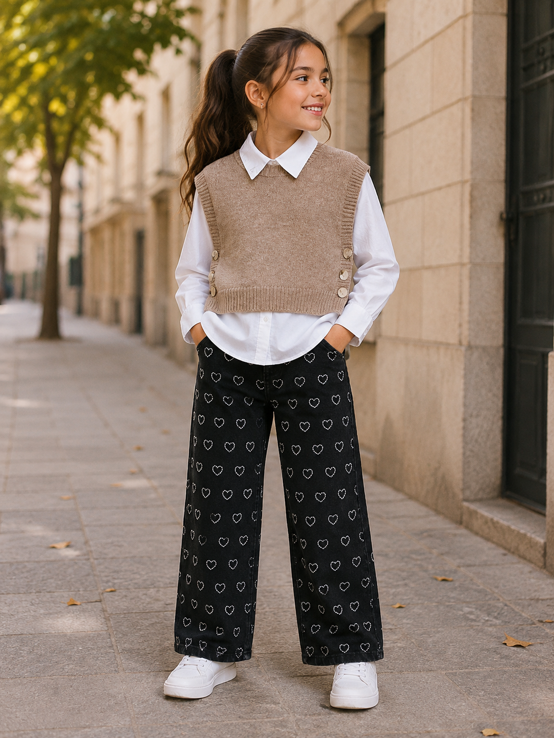 🤍 Chemise blanche avec coeur – Fille