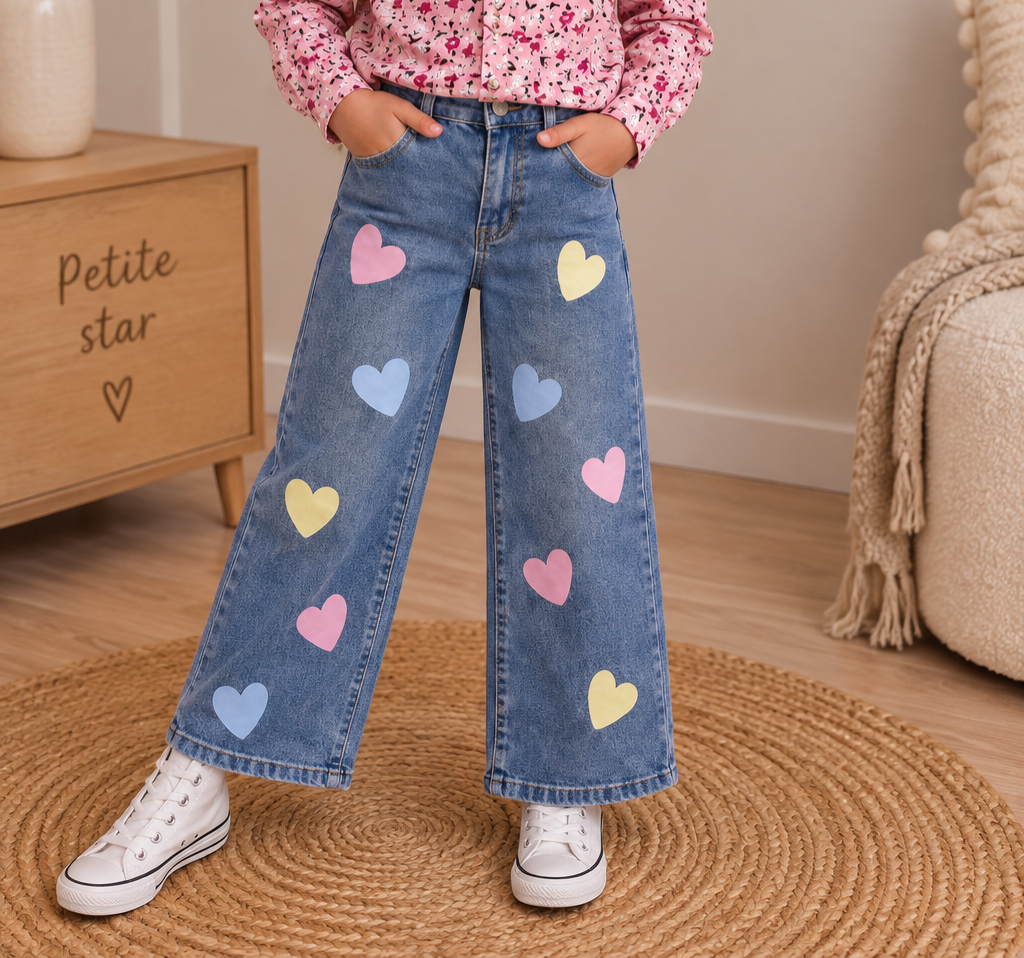 💕 Jean Wide Leg Cœurs – Fille