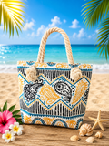 Sac de plage bohème bleu & moutarde