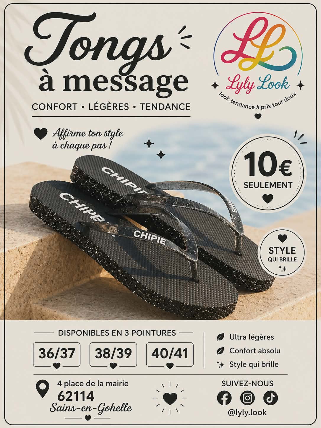 Tongs à Message – CHIPIE 🖤✨