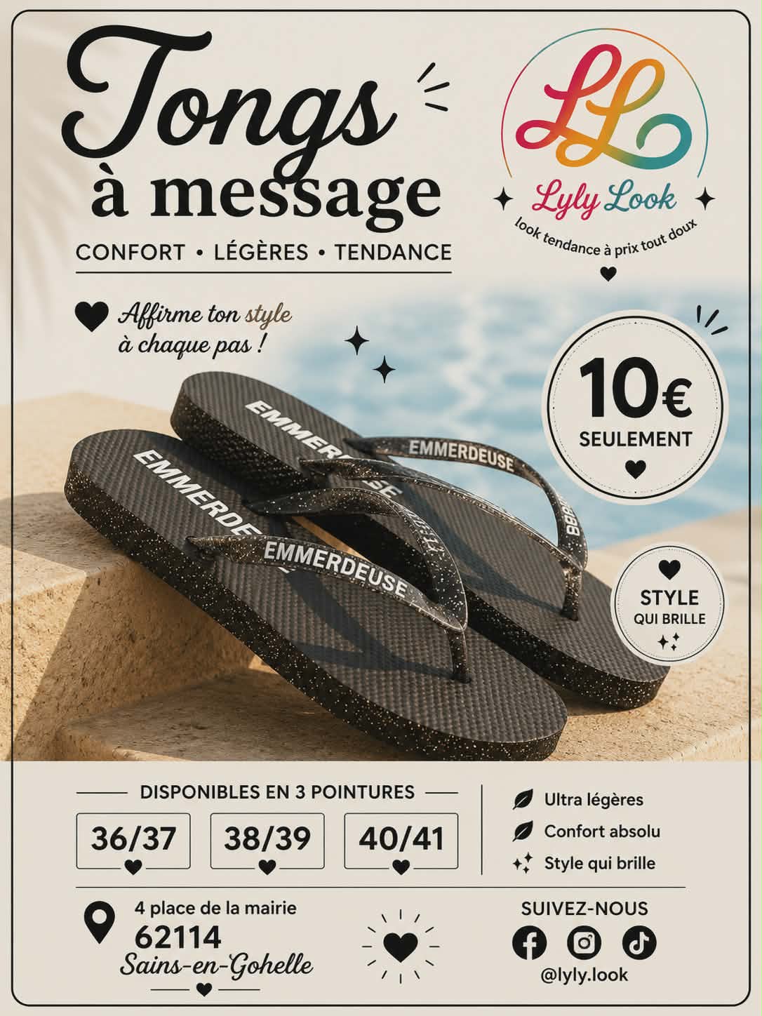 Tongs à Message – EMMERDEUSE 🖤✨