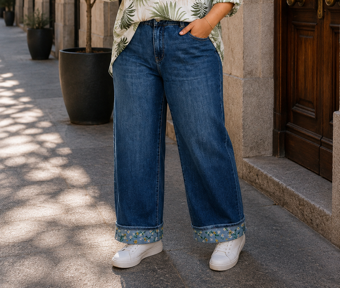 👖 Jean Wide Leg – Bleu brodet