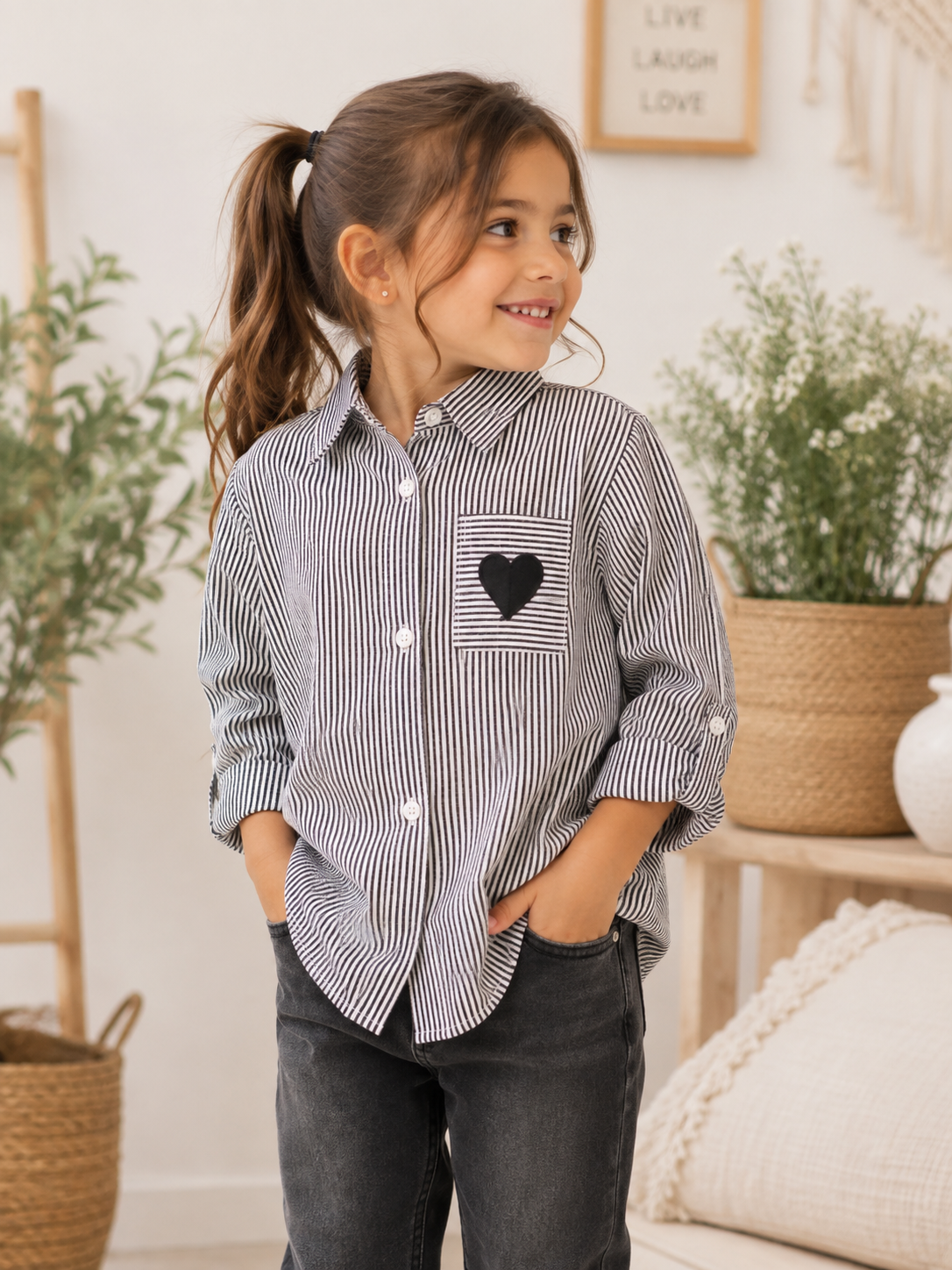 🖤 Chemise rayée Cœur – Fille