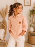 🧡 Chemise rayée Cœur – Orange