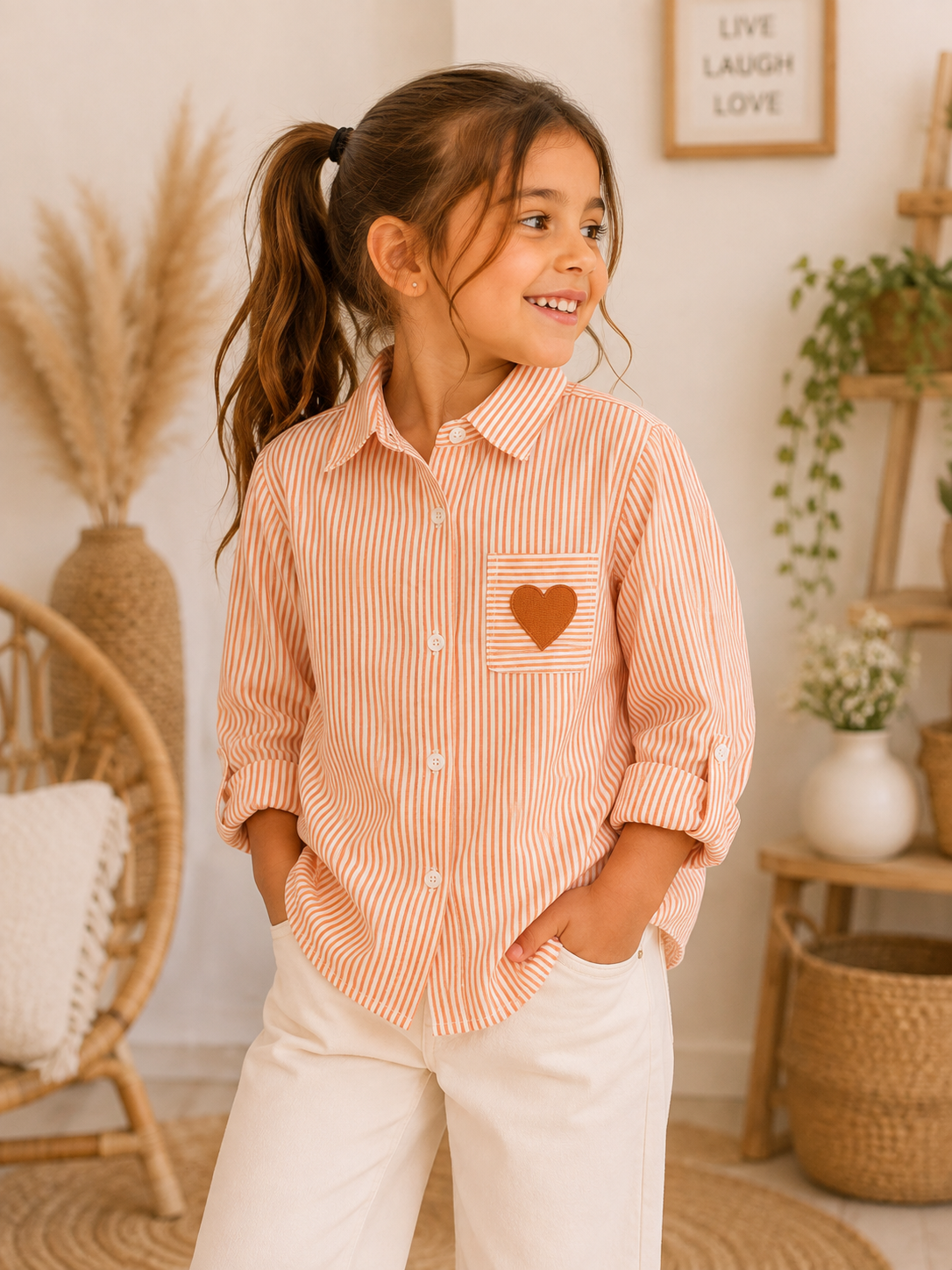 🧡 Chemise rayée Cœur – Orange