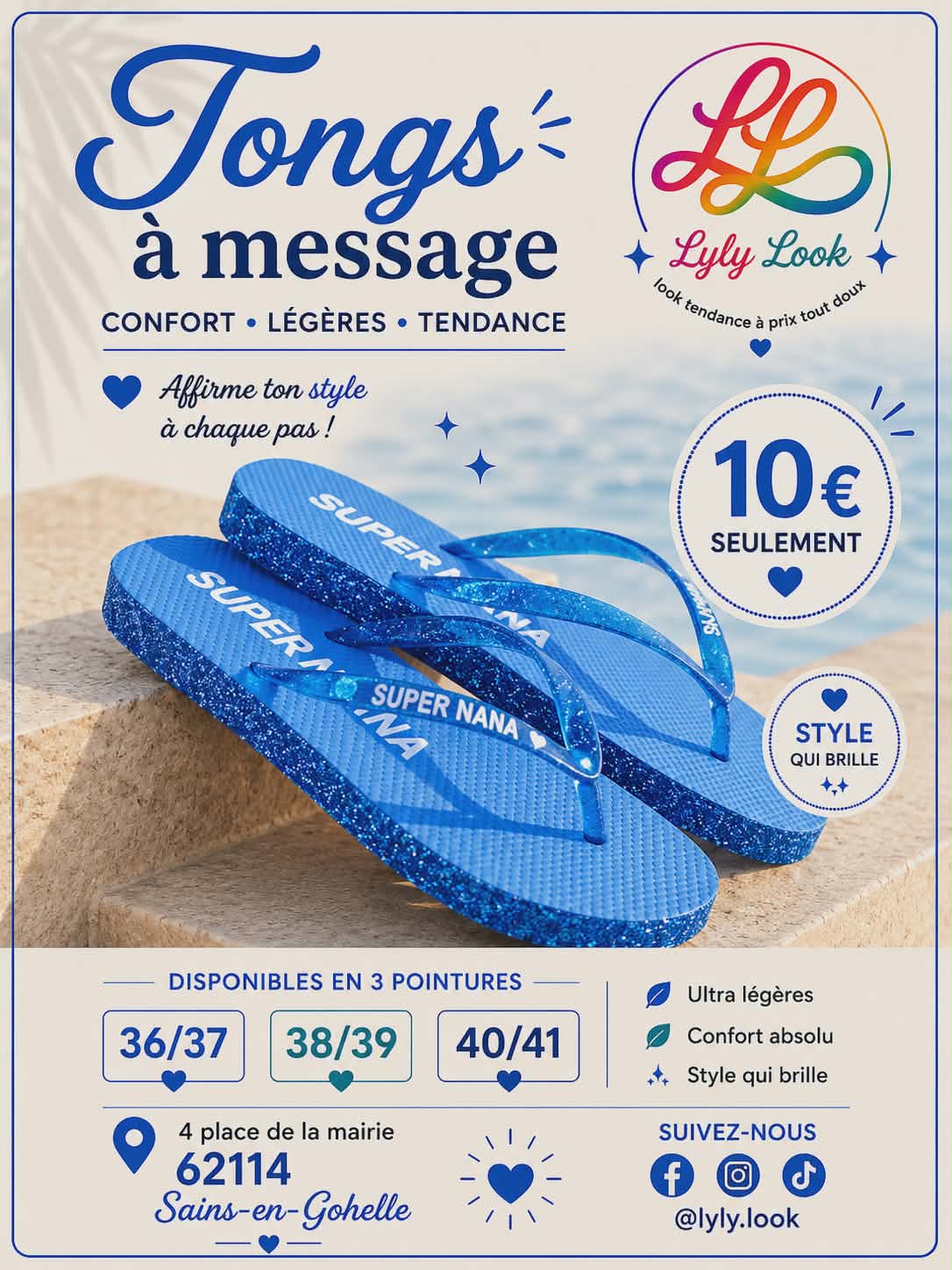 Tongs à Message – SUPER NANA 💙✨