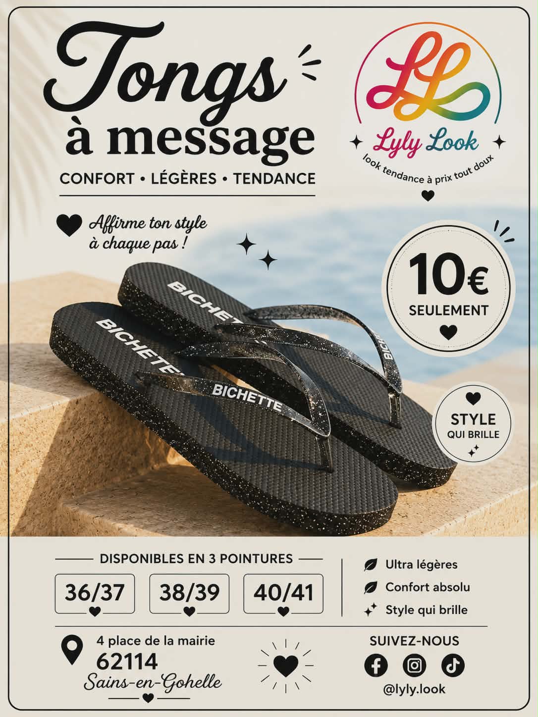 Tongs à Message – BICHETTE 🖤✨