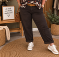 🤎 Jean Mom Belle Taille avec Ceinture – Chocolat