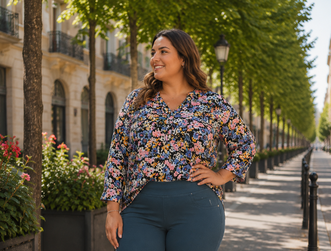 🌸 Blouse CHRISTY fleurie bleu