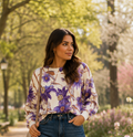 🌸 Sweat fleuri – Violet & Écru