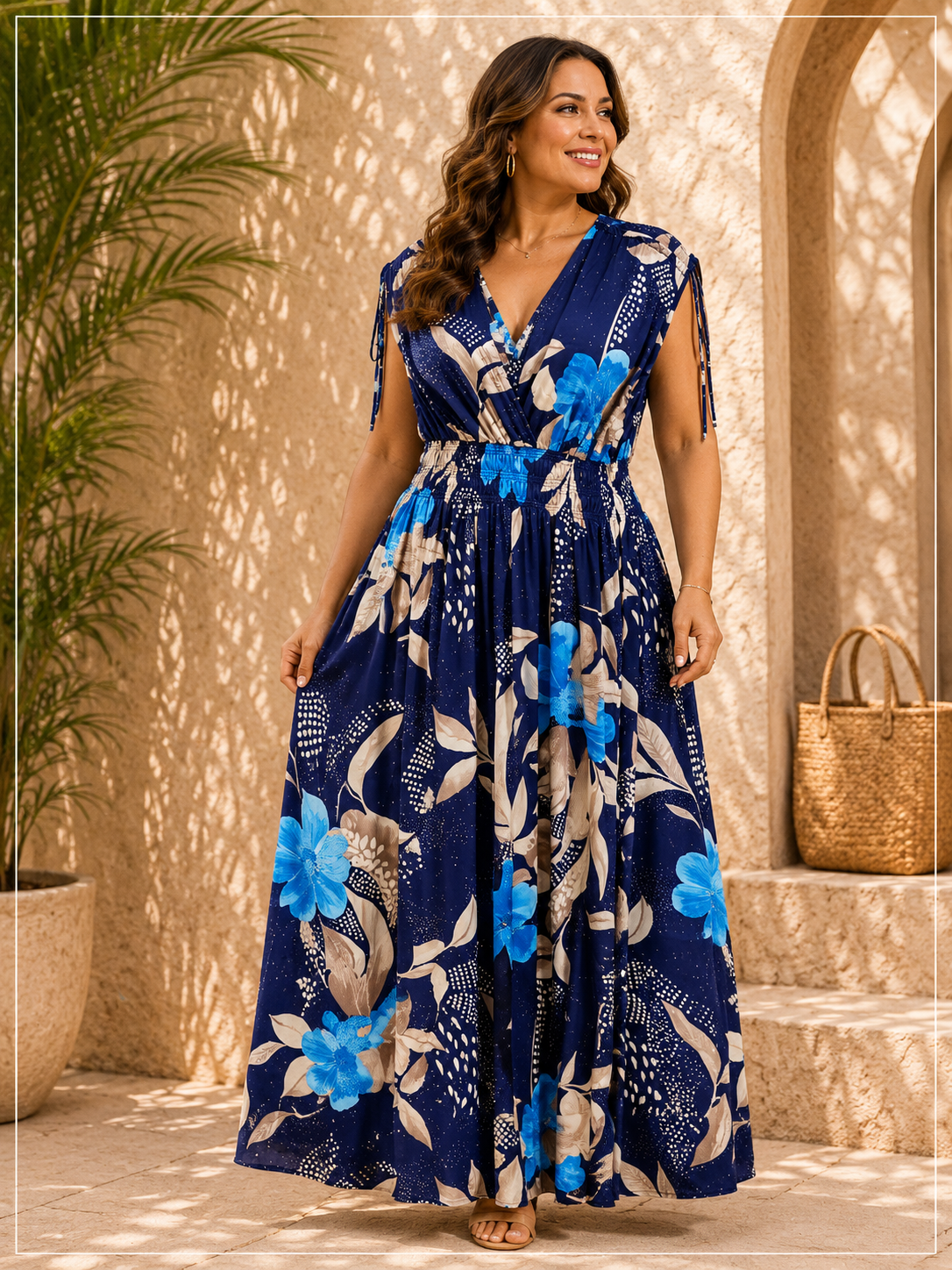 Robe longue imprimé bleu – Taille unique (36 au 52)