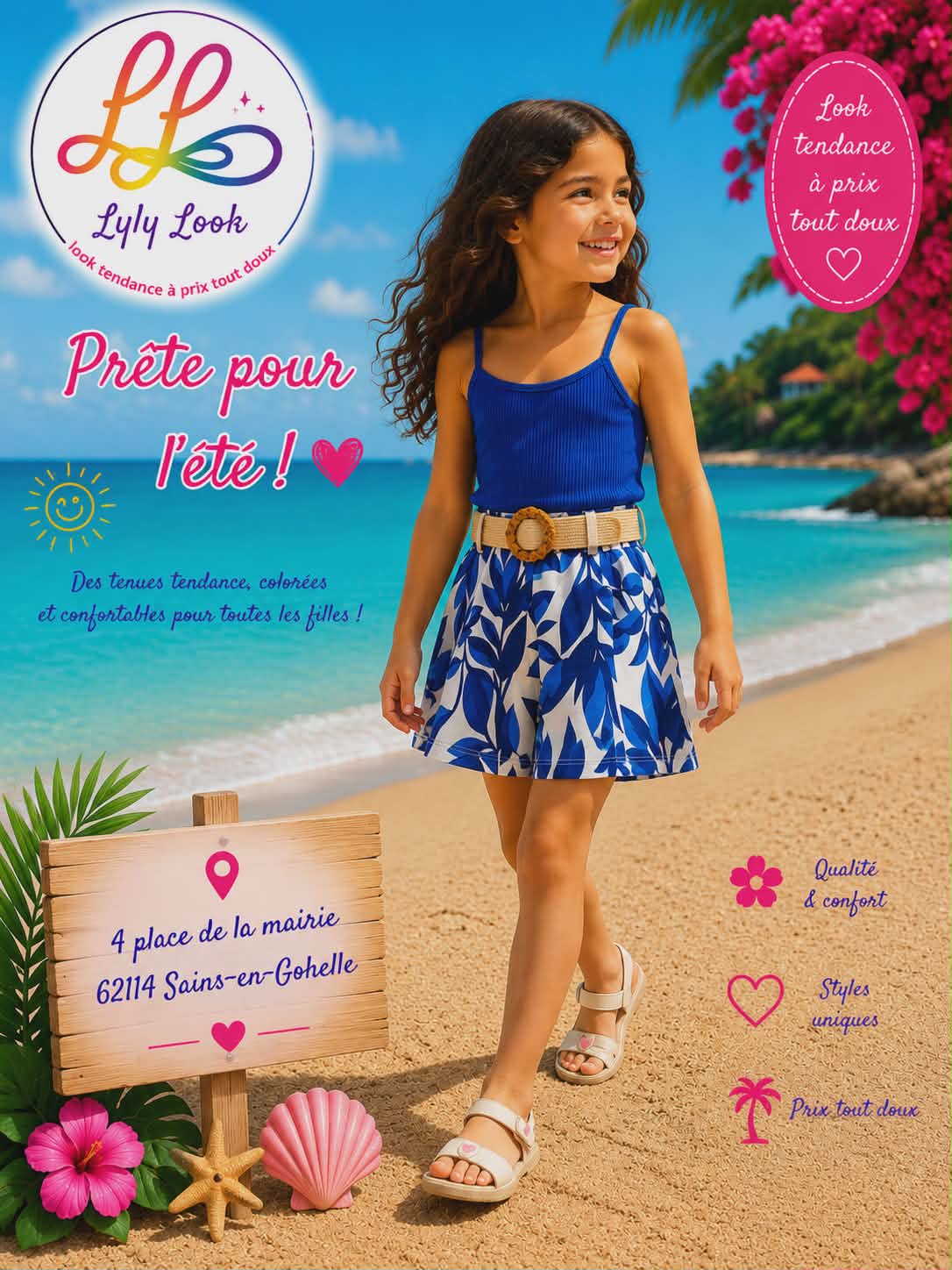 🌞 Ensemble Fille Bleu Tropical – Prête pour l'été ! 🌞