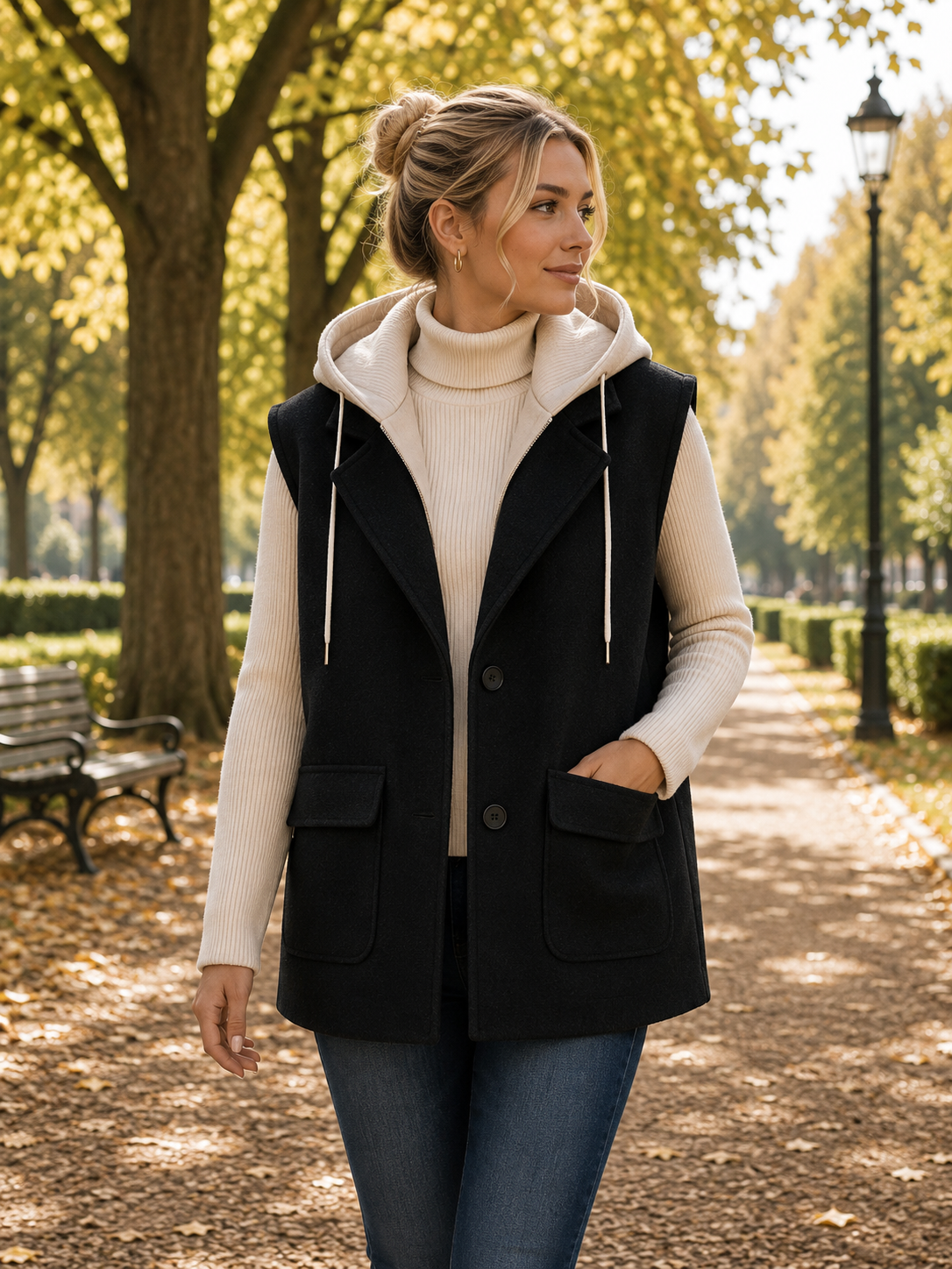 🖤 Veste sans manches à capuche – Noire