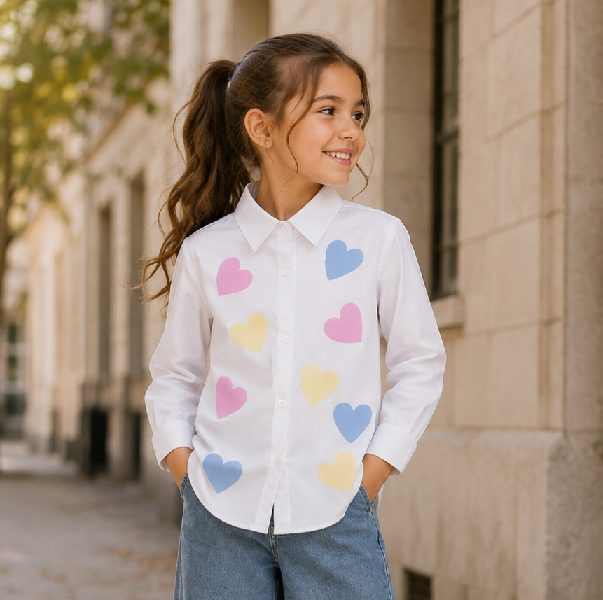 💕 Chemise Cœurs Pastel – Blanche