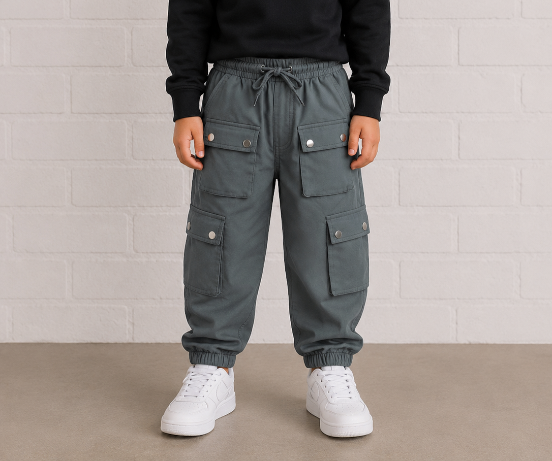 🩶 Pantalon cargo gris – Garçon