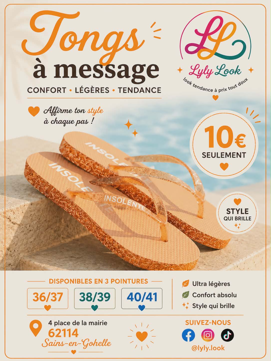 Tongs à Message – INSOLENTE 🧡✨