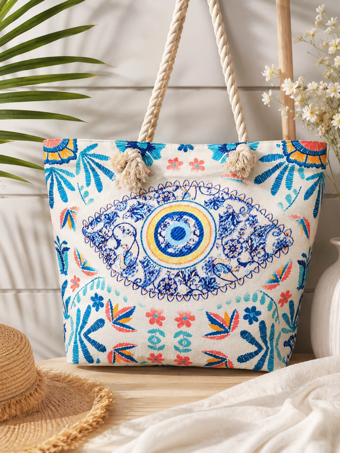 Sac cabas bohème œil porte-bonheur