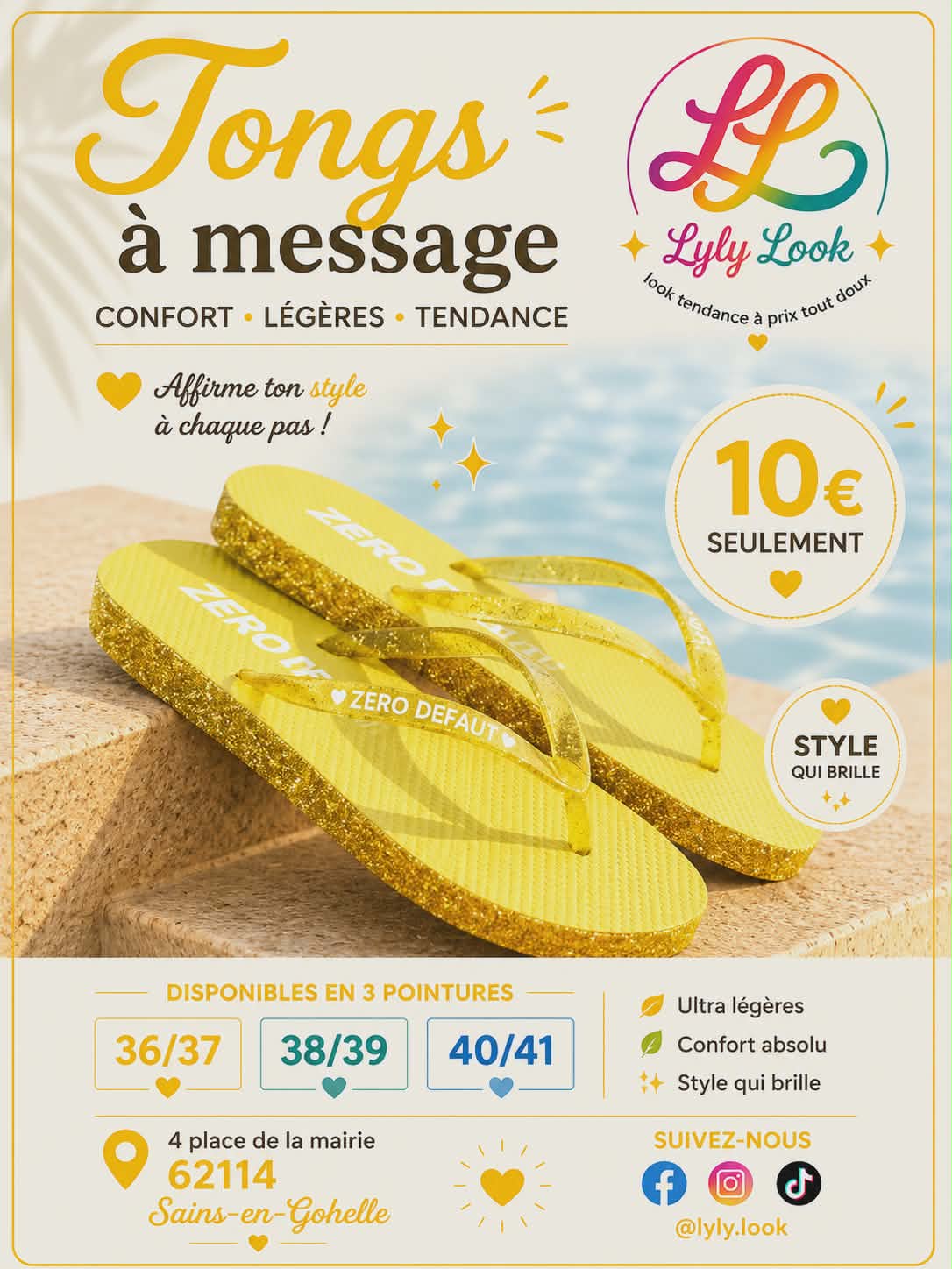 Tongs à Message – ZÉRO DÉFAUT 💛✨