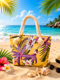 Sac de plage fleuri jaune tropical